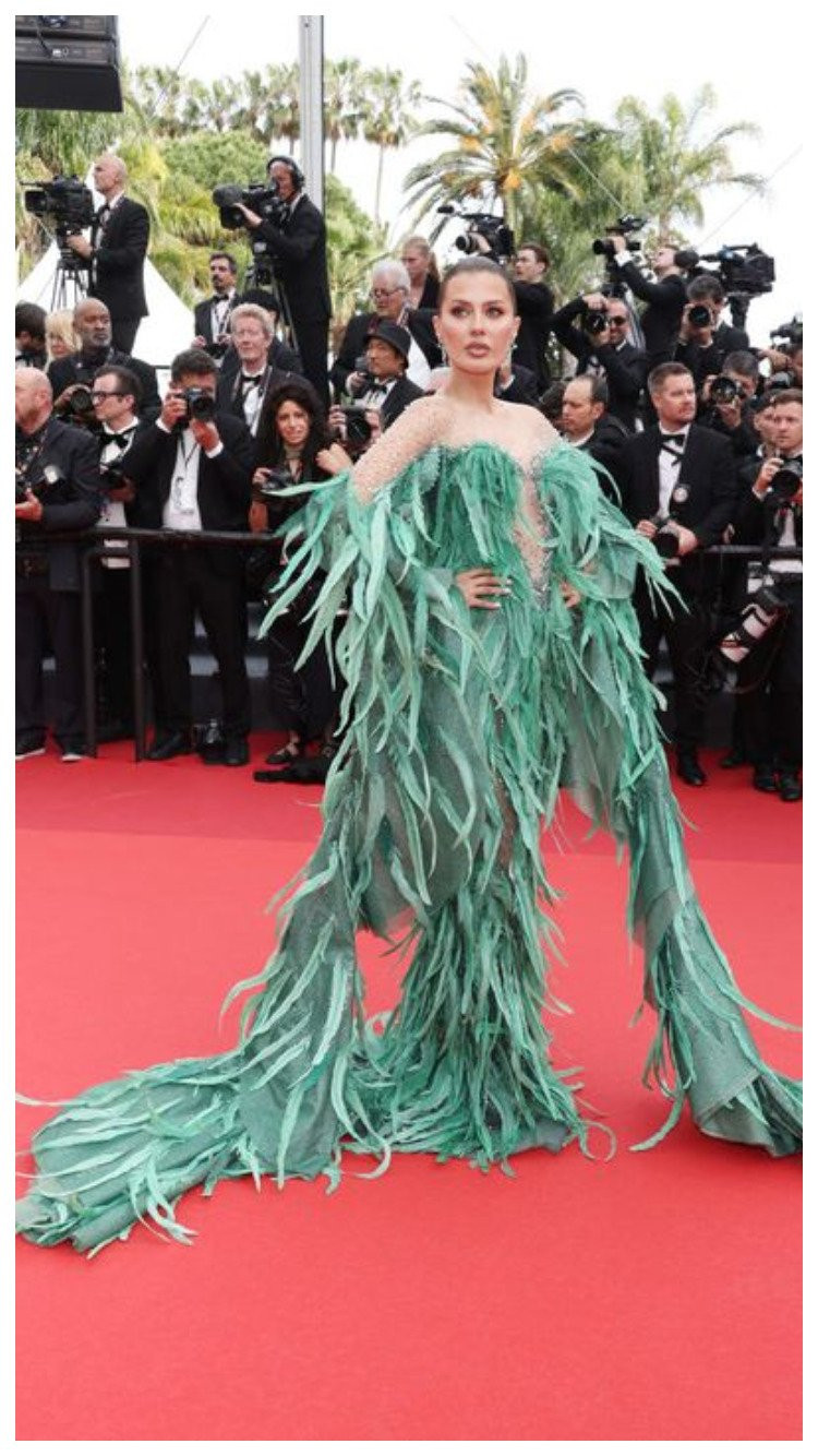 Телеведущая РФ Виктория Боня появилась на открытии Каннского кинофестиваля в платье с перьями