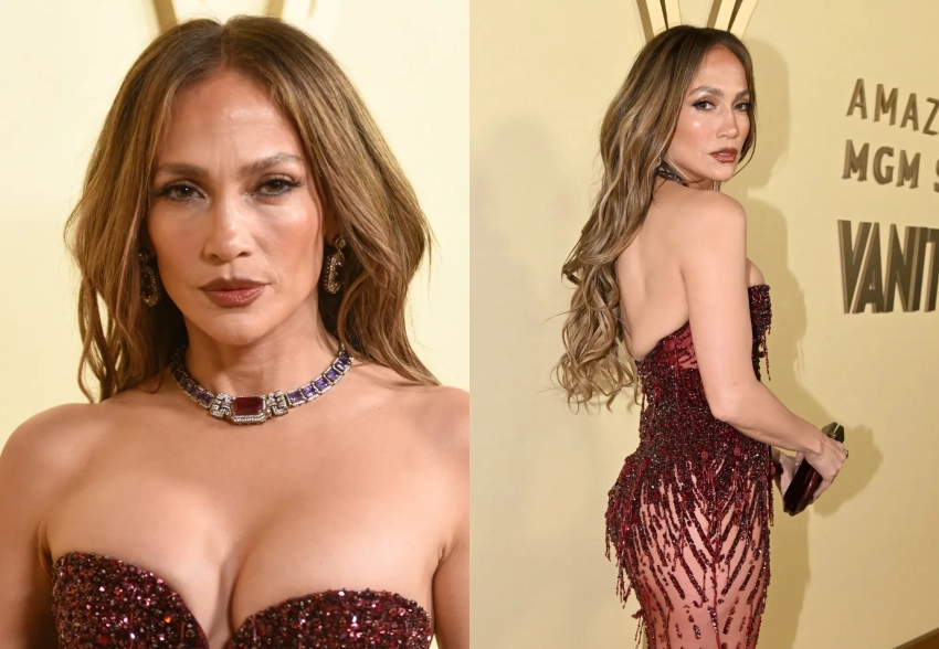 56-летняя Дженнифер Лопес в "голом" платье посетила вечеринку перед "Золотым глобусом"